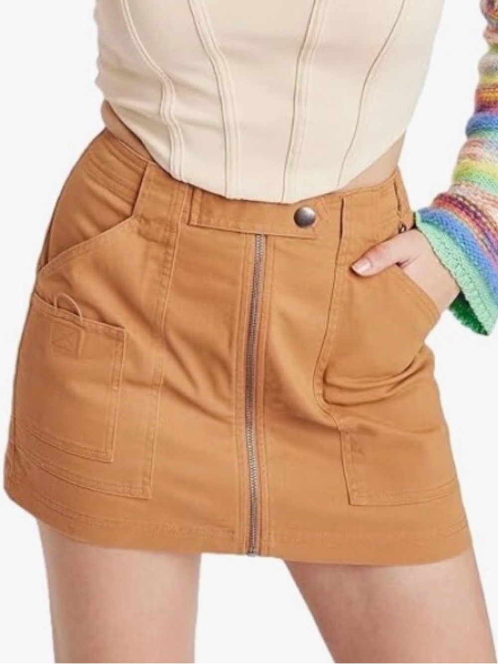 wild fable Tan Utility Mini Skirt with Zip